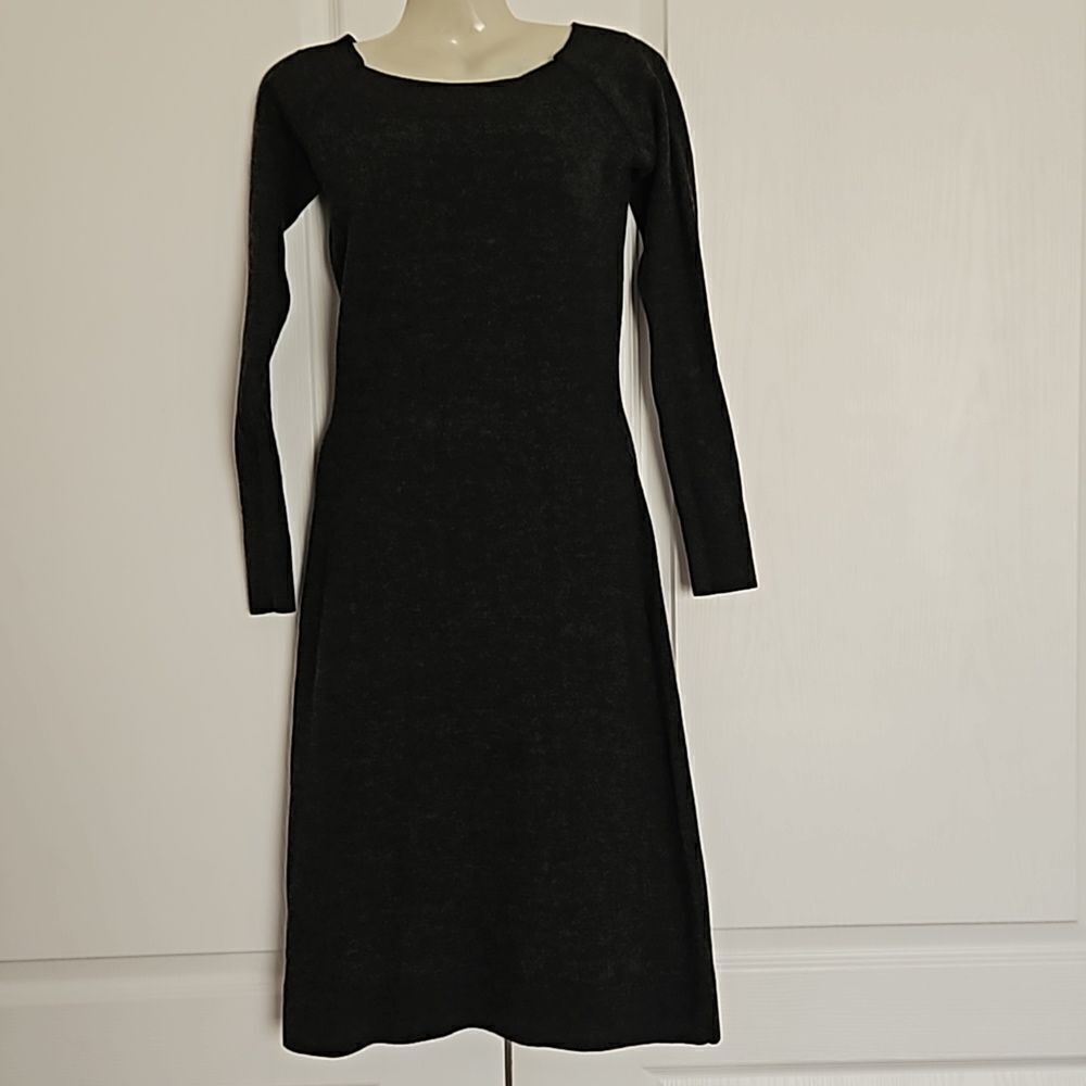 Jacob Fitted Long Sleeves Wool Midi Dress Gray XS